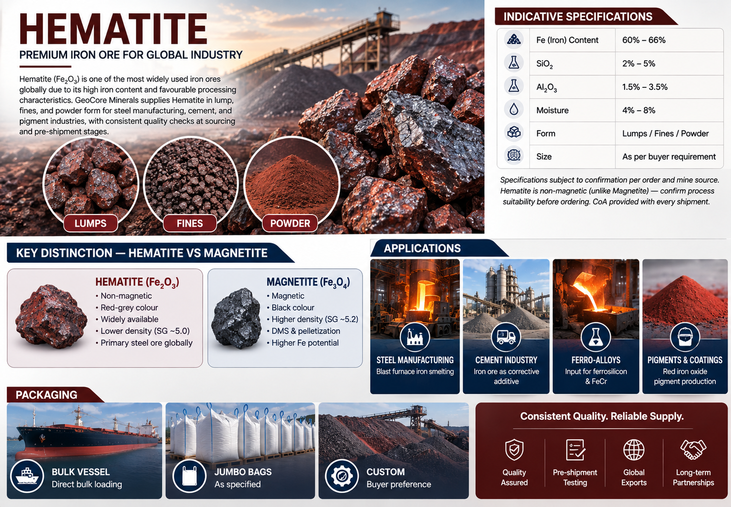 Hematite iron ore red grey mineral India export