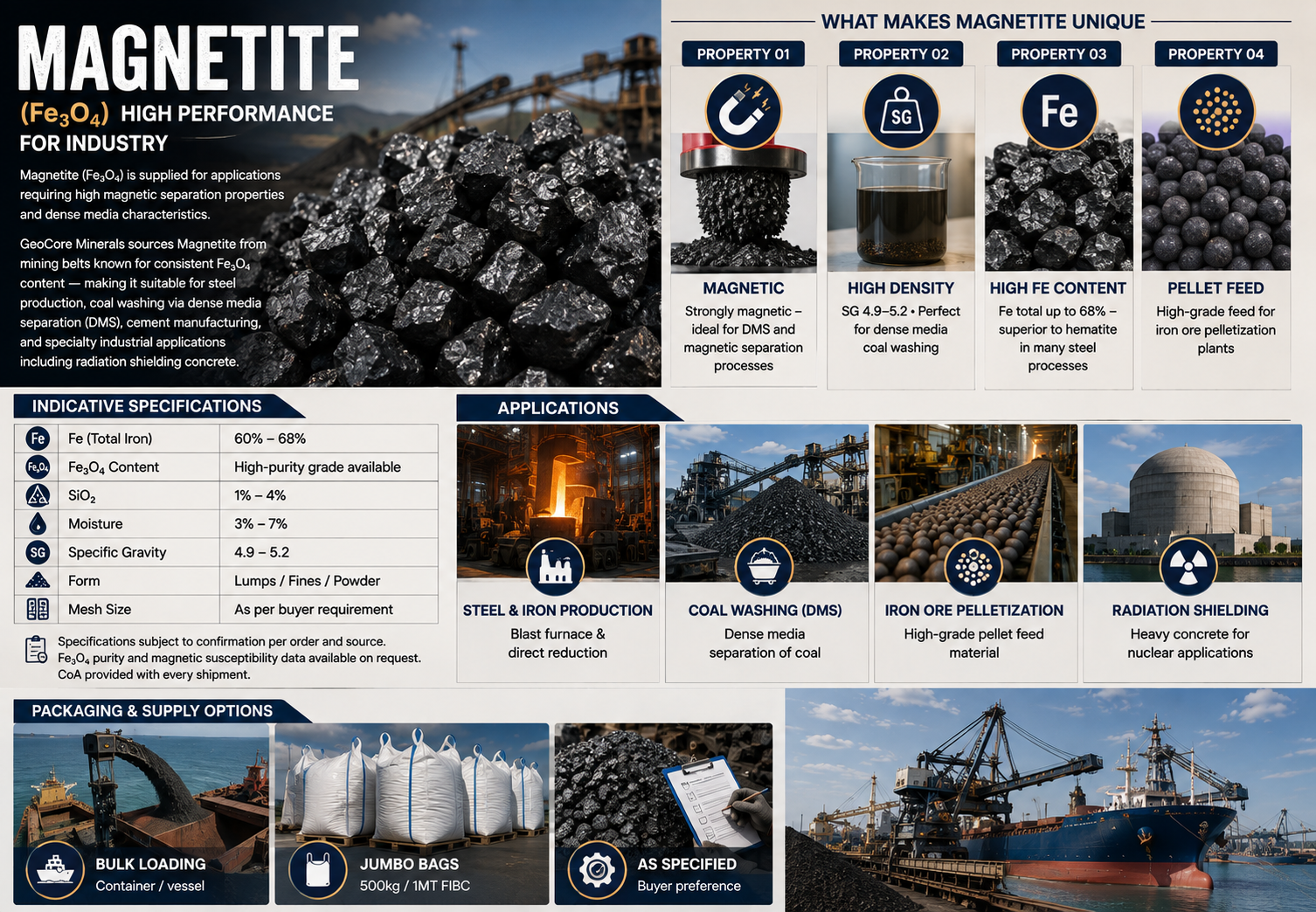 Magnetite iron ore Fe3O4 magnetic mineral India